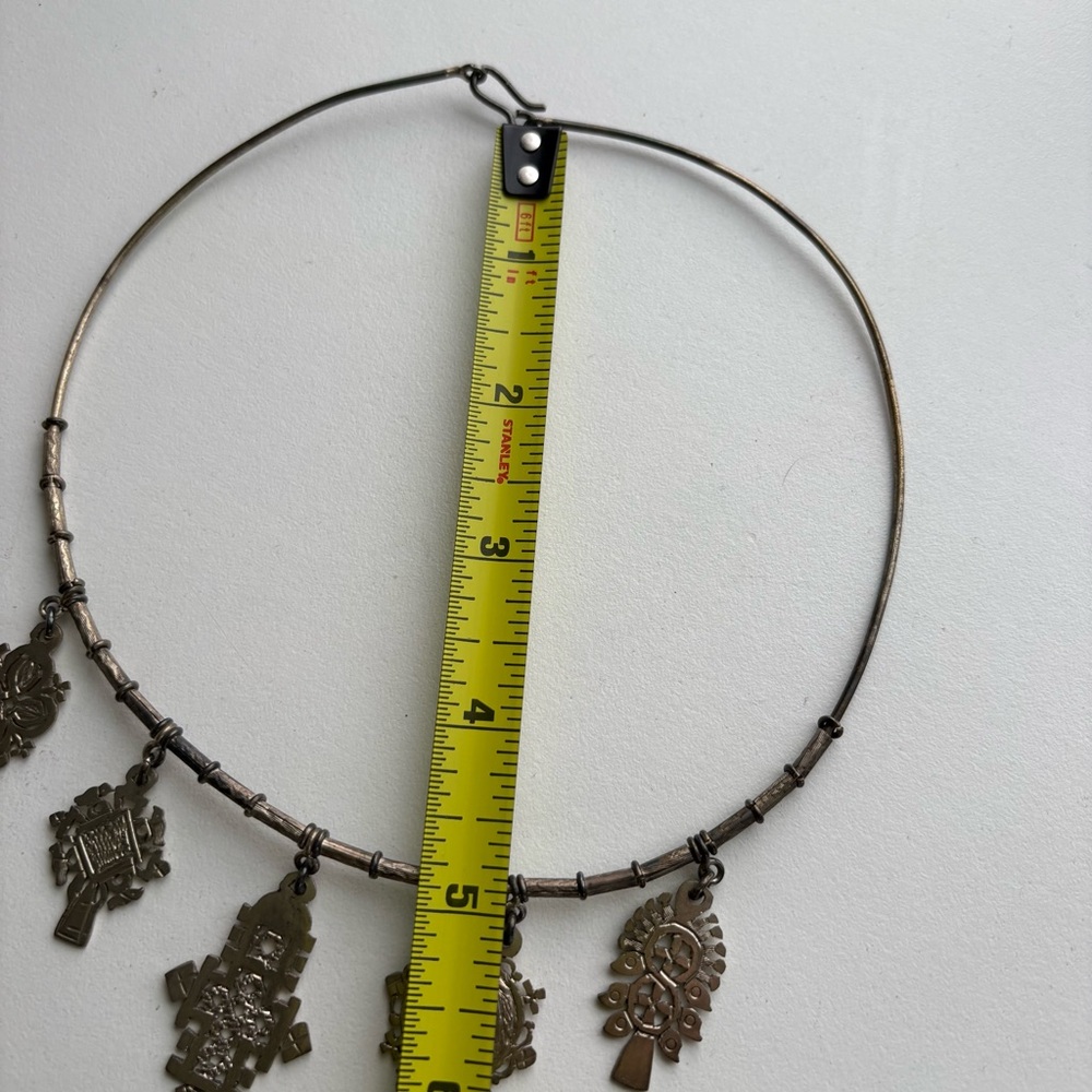 Vintage Sterling silver Hand wrought Multi Cross Charm Choker collar necklace - Picture 13 of 16